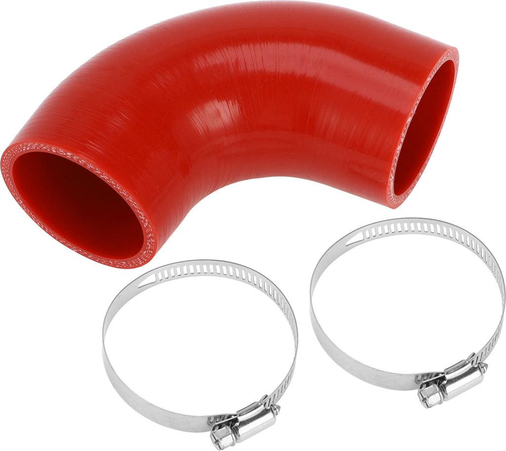 1 Set 57mm/2.24" ID 90mm/3.54" Length 90 Degrees Roter Auto-Silikonschlauch mit Schellen Kühlmittelschlauch Universal