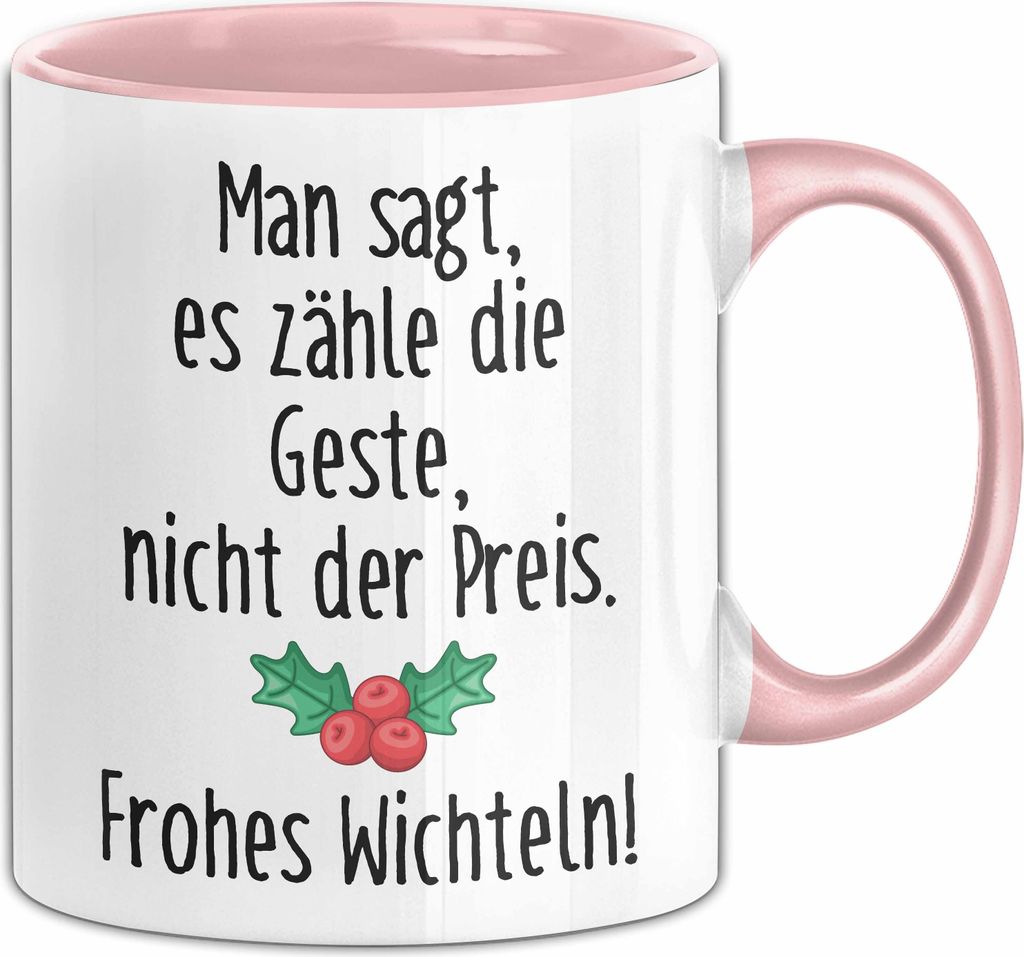 Wichtelgeschenk Tasse Geschenk bis 20€ Schrottwichtelgeschenk Schrottwichteln Man Sagt Es Zähle Die Geste (Rosa)