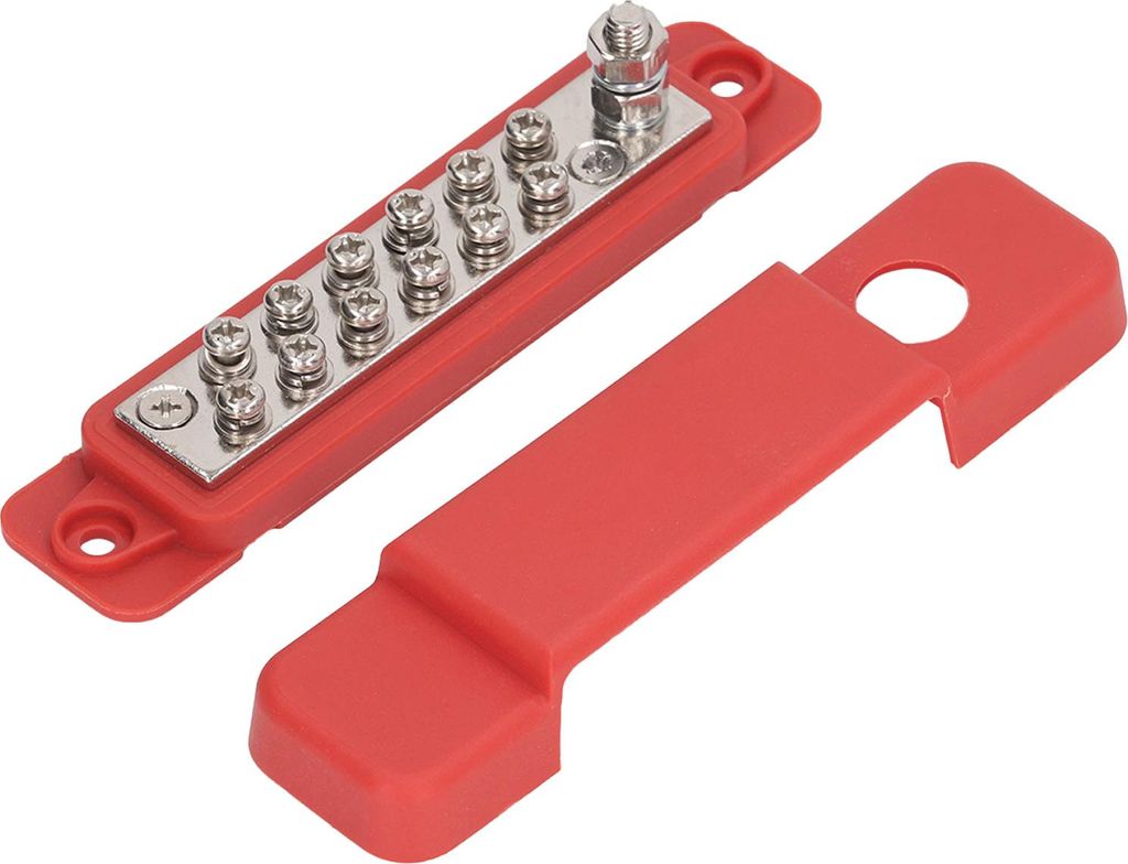 Stromverteiler-Anschlussklemme mit 12 Bolzen und Abdeckung für Wohnwagen und Yachten, 48 V DC, 150 A, rot