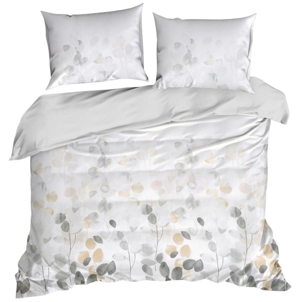 EUROFIRANY | Bettwäsche - Bettgarnitur - 220x200 cm - 100% Baumwolle - weiß - n - Blättermuster