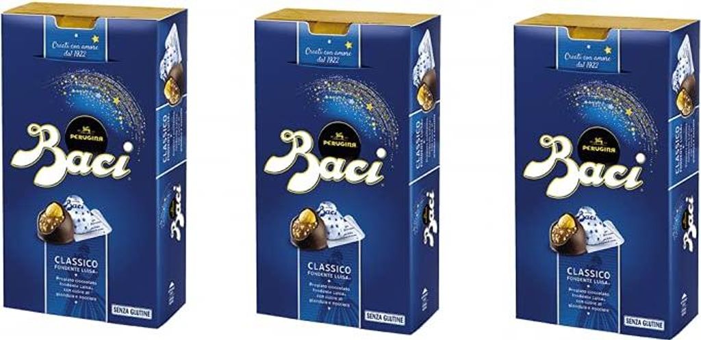3x Perugina Baci Bijou Classico Pralinen mit Extra dunkle Schokoladenpraline gefüllt mit Haselnüssen 200g