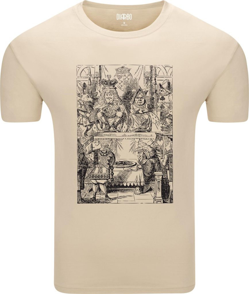 Diarbo Herren T-Shirt mit Aufdruck Alice im Wunderland König und Königin Beige Gr.XXL