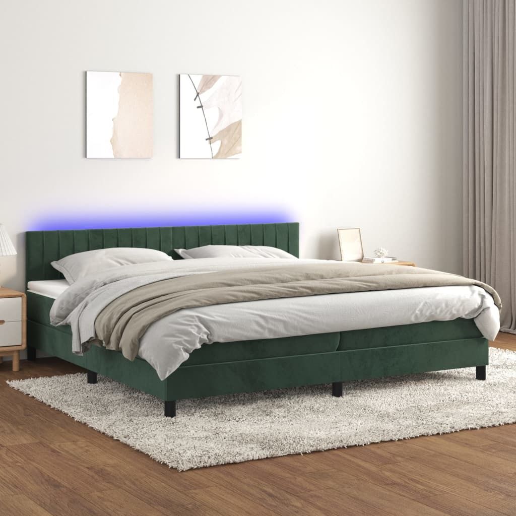 Maison Exclusive - Boxspringbett mit Matratze & LED Dunkelgrün 200x200 cm Samt