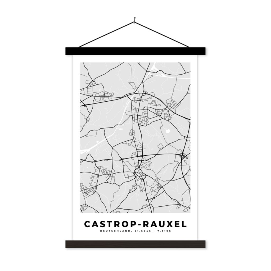 MuchoWow Textilposter Stadtplan - Deutschland - Karte - Castrop-Rauxel - Karte 120x180 cm mit schwarzem Rahmen - Fotos