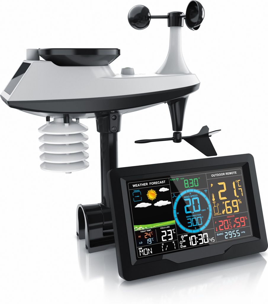 LFF Stazione Meteo Wireless Con Display A Colori - Termometro Interno/Esterno, Previsioni 6-12h, Barometro, Orologio Atomico E Fasi Lunari