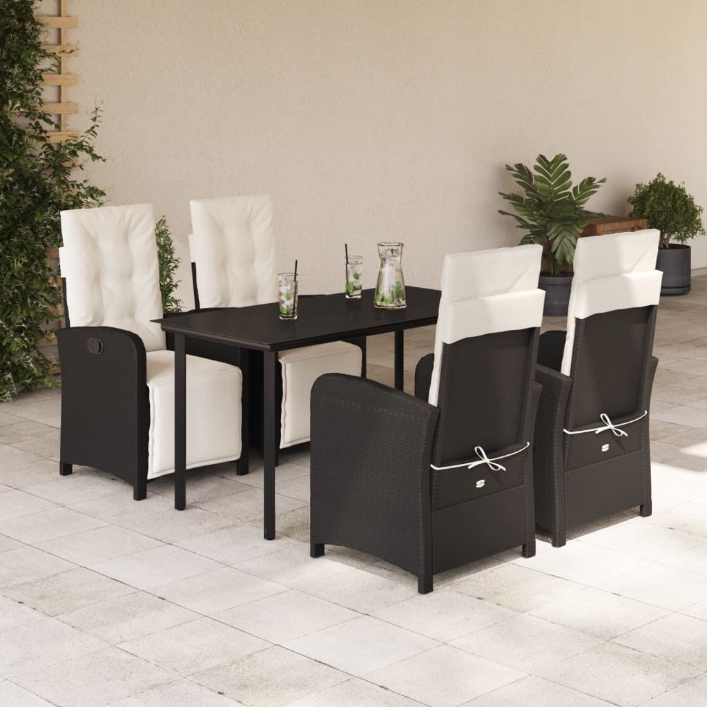 Maison Exclusive - 5-tlg. Garten-Essgruppe mit Kissen Schwarz Poly Rattan