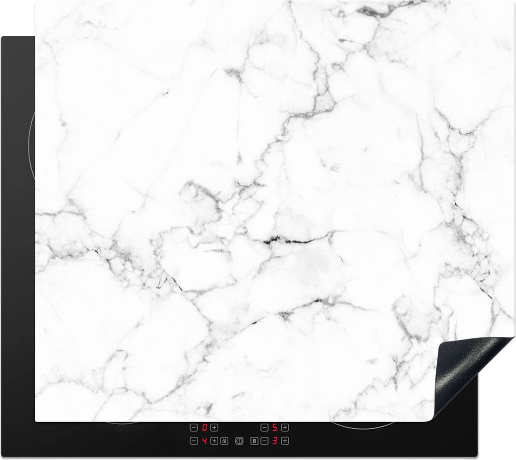 KitchenYeah Herdabdeckplatte Marmor - Weiß - Grau - Luxus - Marmoroptik - Strukturiert , 59x51cm, Küche Deko, Glaskeramikfeld Herdabdeckung, Ab...