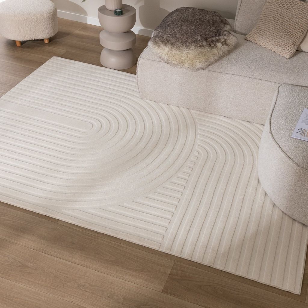 Volero - Teppich Wohnzimmer - Charm Curves Weiß - 230x330 cm - Wohnzimmer, Schlafzimmer - Modern, Skandinavisch