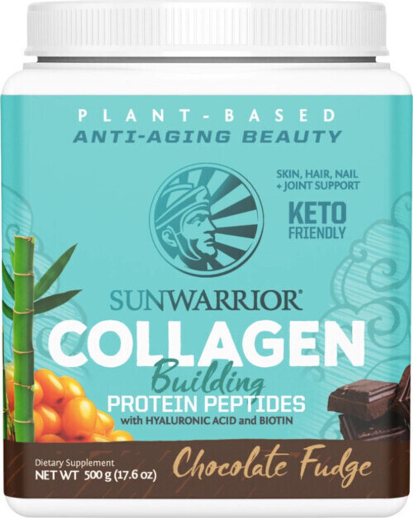 Sunwarrior Collagen Building Protein Peptides 500 g chocolate fudge / Veganes / Pflanzliches Protein / Schmackhaftes pflanzliches Eiweiß mit Hyalu...