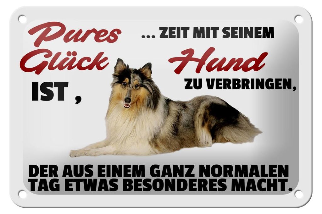 Blechschild Spruch 18x12cm Pures Glück Zeit mit seinem Hund