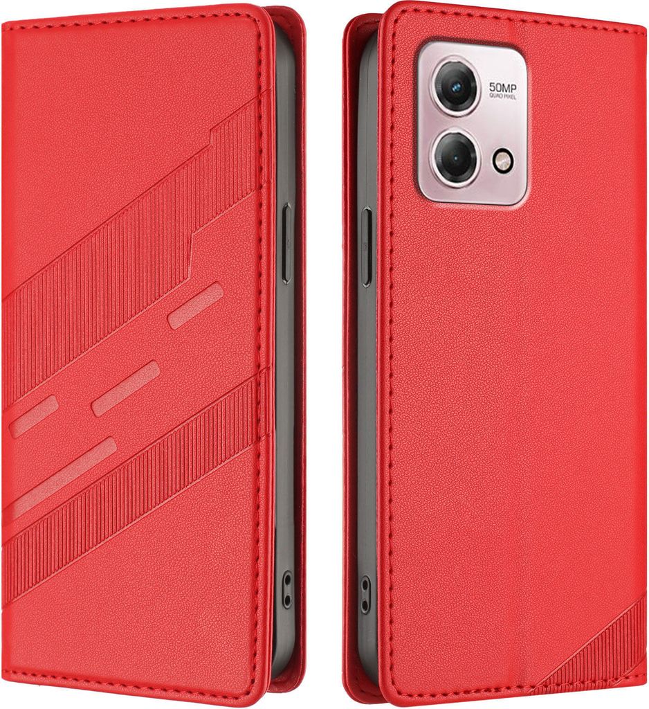 Hülle für Motorola Moto G Stylus 4G 2023, Kunstleder Brieftaschen Handyhülle mit Kartenfach und Standfunktion Rot