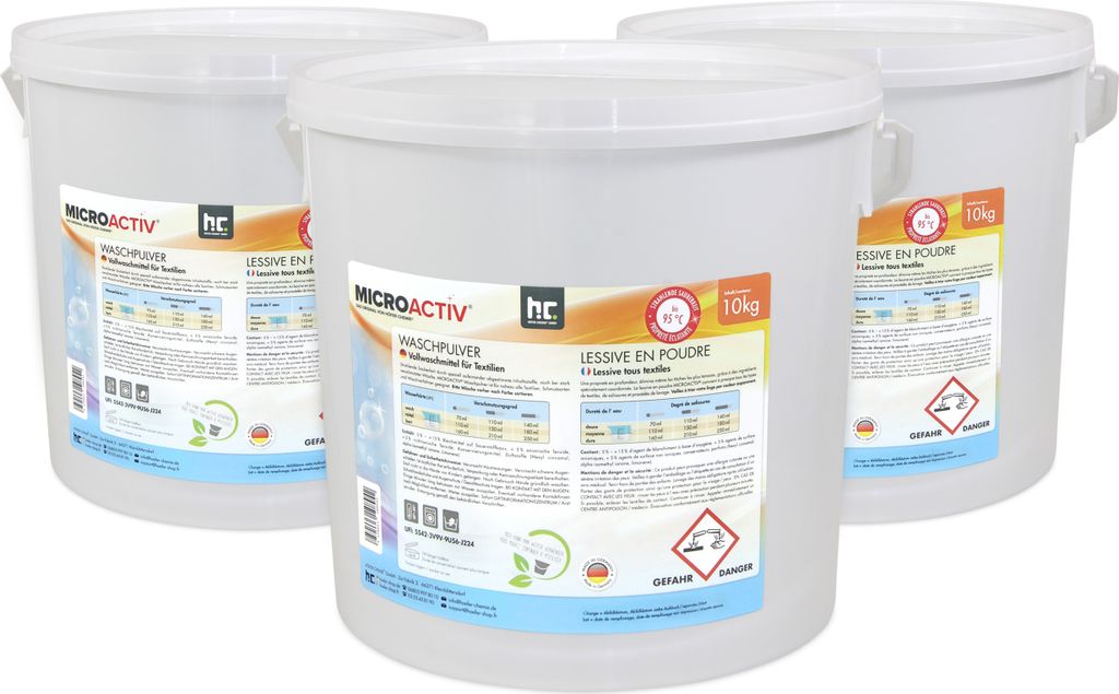 10 kg Microactiv Waschpulver Vollwaschmittel für weiße und bunte Wäsche - für Waschtemperaturen bis zu 95 °C