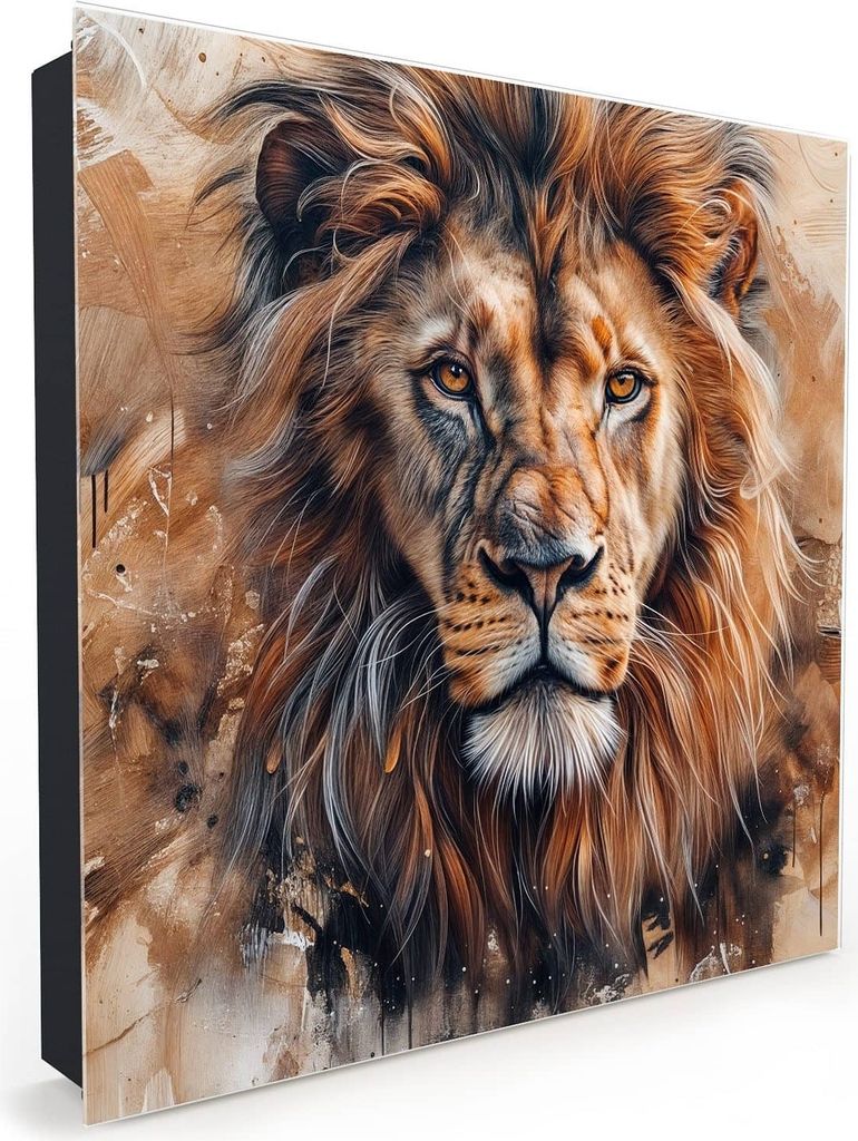 Nachbildung-Schlüsselkasten, Magnetpinnwand und Memoboard mit Glasfront Motiv Löwe Porträt