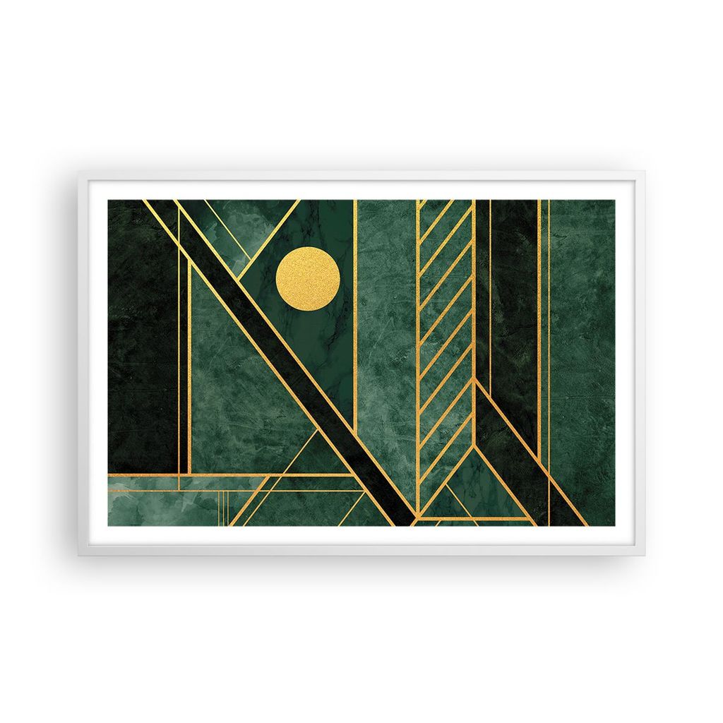 Gerahmtes Poster - Weißer Rahmen - Grün Stück geometrisch - 91,5x61 cm - Wand Bild - Wanddeko - Wandbilder - Kunstposter - Wandposter - Bilderra...