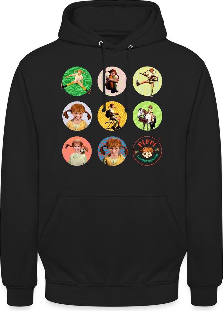 Spreadshirt Pippi Langstrumpf Bilder Von Pippi In Kreisen Uni Hoodie, 3XL, Schwarz