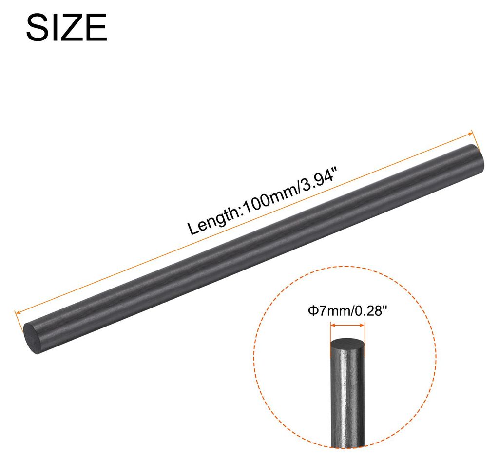 Kohlefaserstab, 7mm x 100mm Kohlefaserstange fš¹r RC Flugzeug DIY Basteln Drachen Flš¹gelrohr Quadcopter Arm Reparatur Packung mit 2 Stš¹ck
