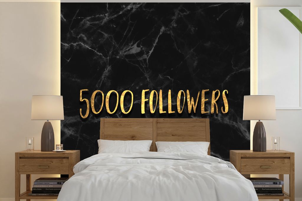 MuchoWow Fototapete für Wohnzimmer oder Schlafzimmer Wandtapete Vinyl Motivtapete Soziale Medien - Instagram - Gold - Marmor - 350x350 cm - Schl...