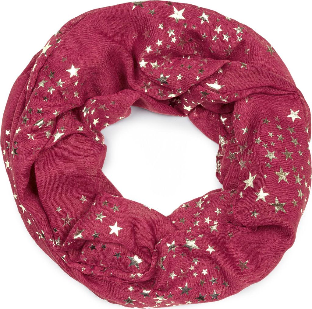 styleBREAKER Damen Loop Schal mit Metallic Sterne Print | Glitzer Schlauchschal ca. 89 x 75 cm | Leichter Rundschal für Frühjahr & Herbst