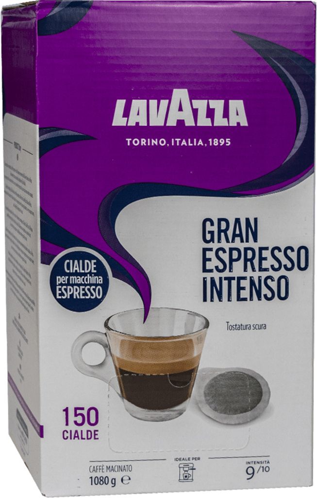 A box of Lavazza Gran Espresso Intenso coffee pods.
