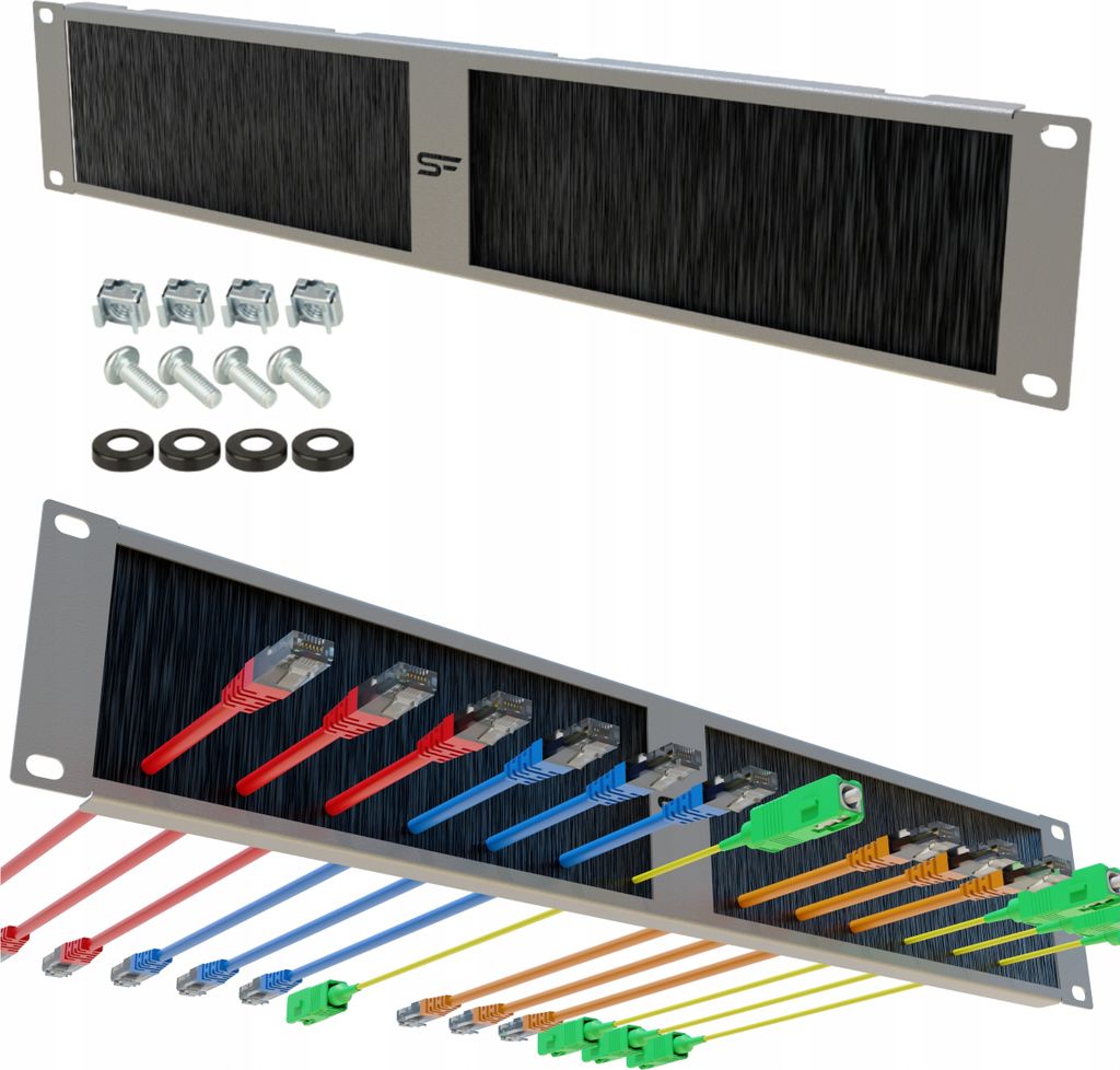 RACK 19 Zoll 2HE Cable Organizer mit Stalflex Kabelverschraubung Kabeleinführung