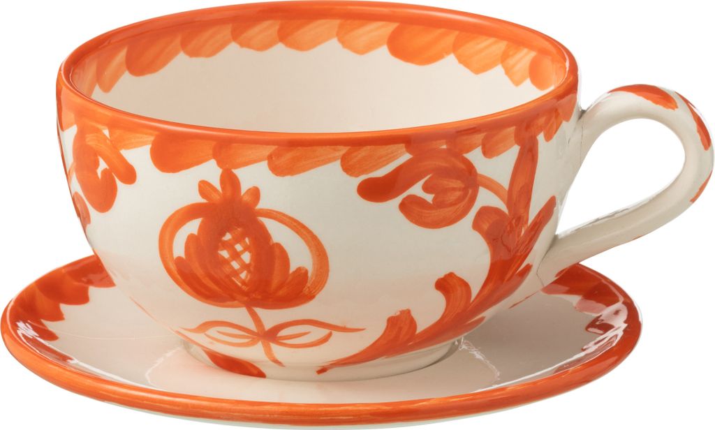 J-Line J-Line Tasse Mit Untertasse Granada – Keramik – Weiß/Orange