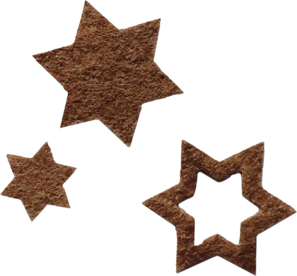 STERNE aus FILZ. 5gr. Ca 30-45 Teile. 2-4cm. COGNAC