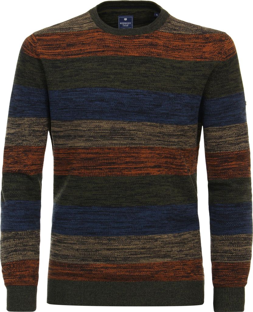 REDMOND Casual Herren Pullover Langarm Rundhals Comfort Grün gestreift XXL
