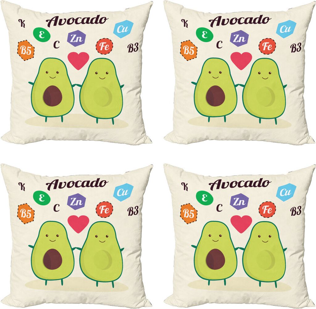 ABAKUHAUS Avocado Kissenbezug Set (4 Stück), Lustige Lebensmittel Vitamine, Moderner Doppelseitiger Digitaldruck, 50 cm x 50 cm, Mehrfarbig