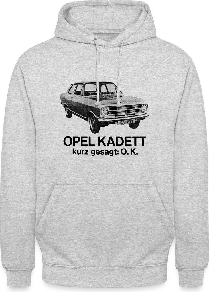 Spreadshirt Opel Kadett Kurz Gesagt: O.K. Witziger Spruch Uni Hoodie, 4XL, Hellgrau meliert