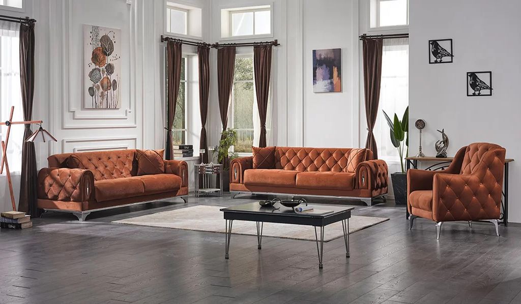 Wohnzimmer Sofa Set 3tlg Polster Möbel Chesterfield Braun 3+3+1 Sitzer