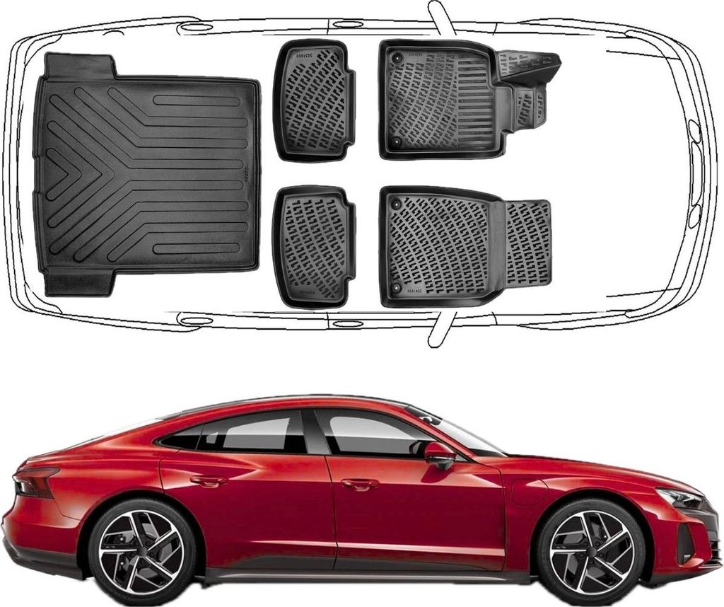 Trimak Passgenau 3D Auto Fußmatten & Kofferraumwanne Set Kompatibel mit Audi e-tron GT & RS ab 2020