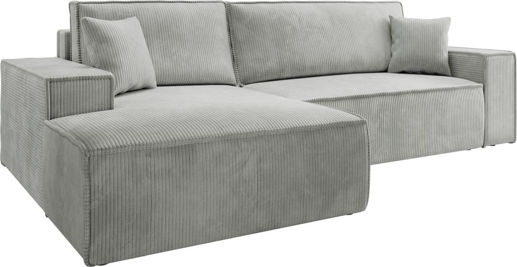Selsey Farese – Ecksofa mit Cordbezug, Schlaffunktion und Stauraum, Hellgrau, links