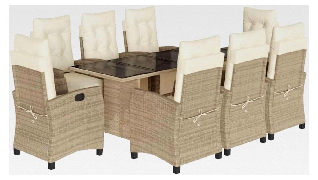 9-teiliges Garten-Essgruppe mit Kissen in Beige aus Poly Rattan