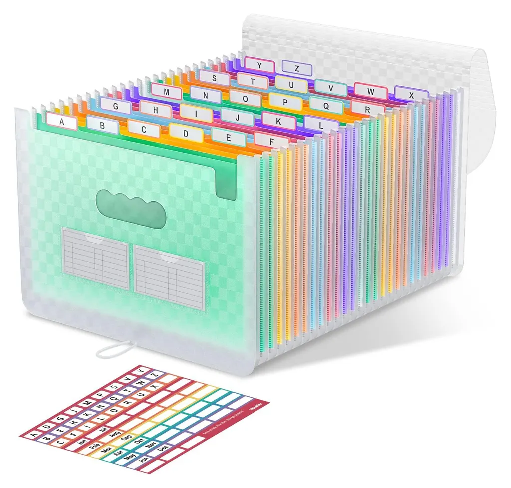 Grand Classeur Accordéon A4 Extensible 26 Volets avec Onglets Colorés