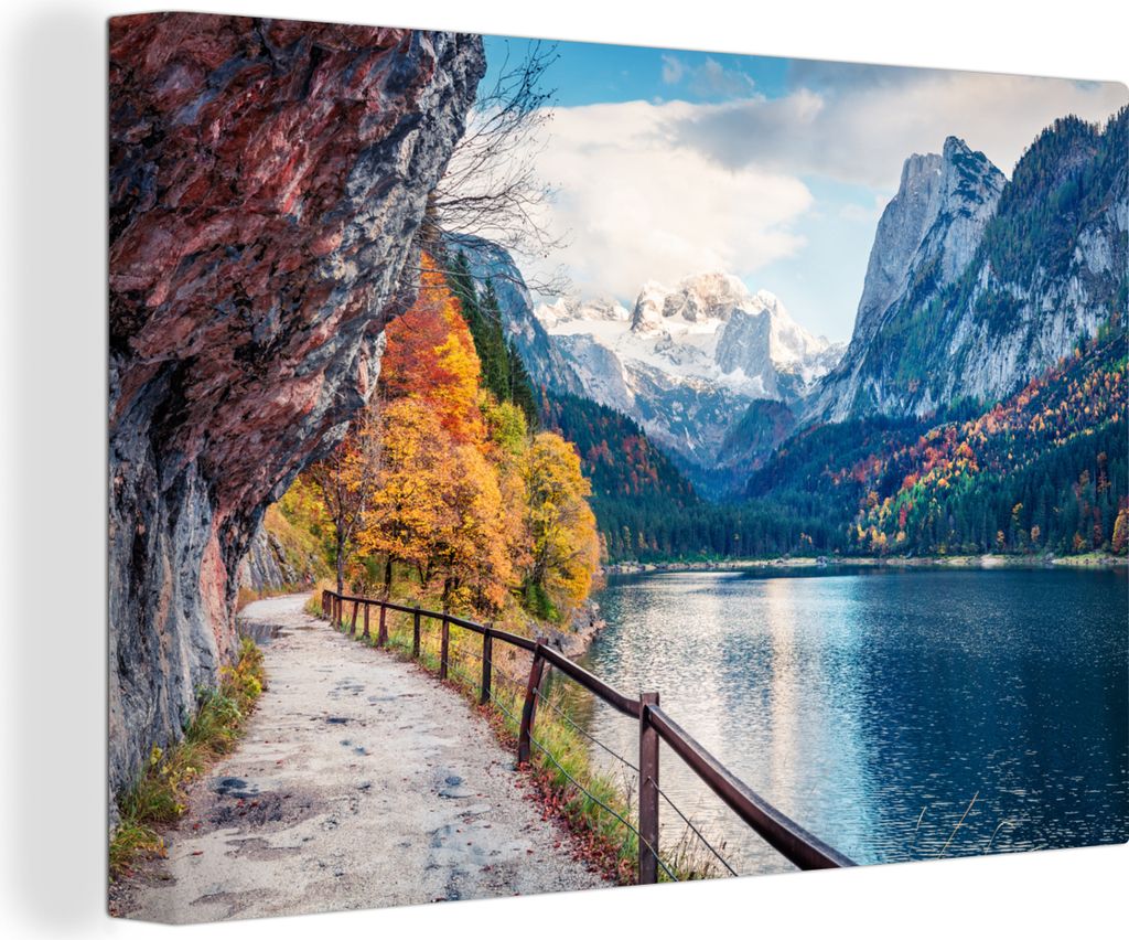 OneMillionCanvasses - Leinwandbilder - 150x100 cm, Berge - See - Weg - Natur - Wasser, Wandbilder Kunstdruck Wanddekoration - Foto auf Leinwand -...