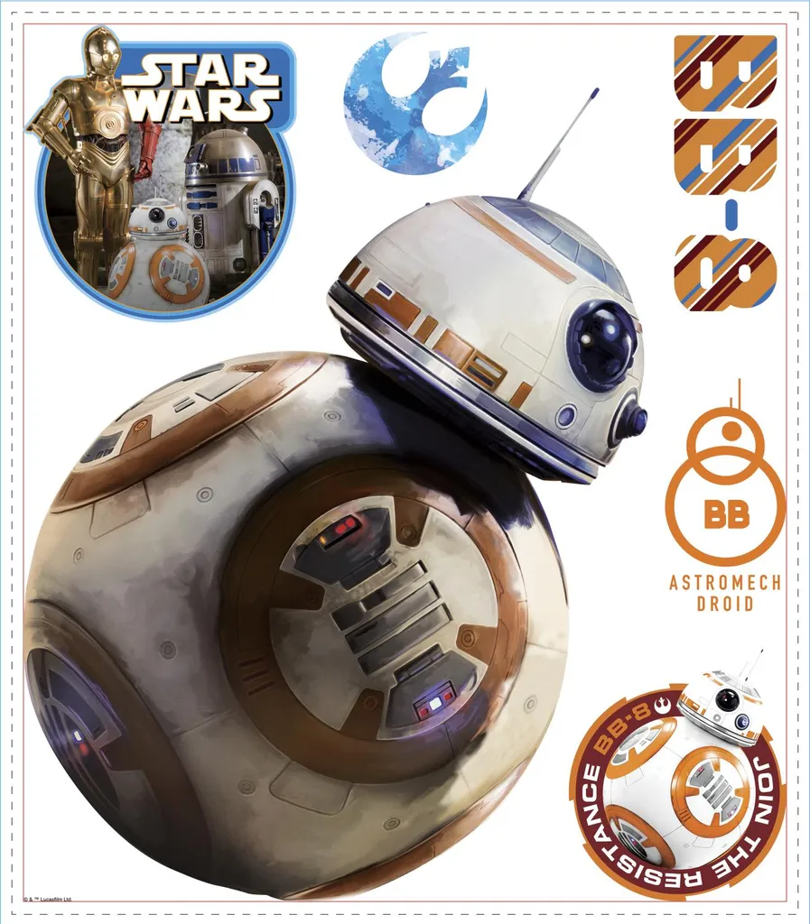 Adesivo Murale BB-9E Star Wars RoomMates | Decorazione Parete Originale