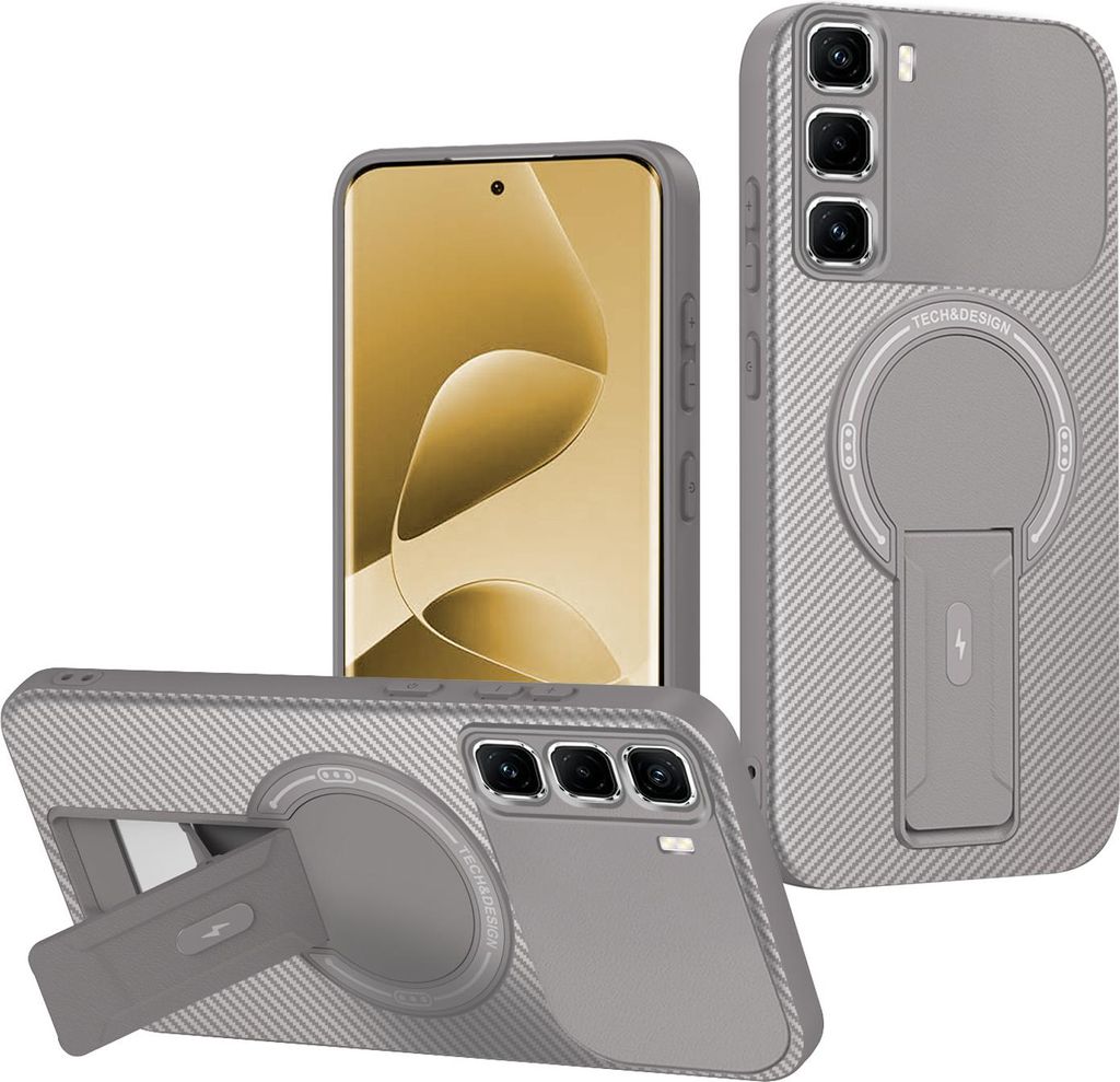 Hülle für Infinix Hot 50 Pro+ 4G Magnetisch Carbonfaser Design TPU Hybrid Handyhülle mit Ständer Grau
