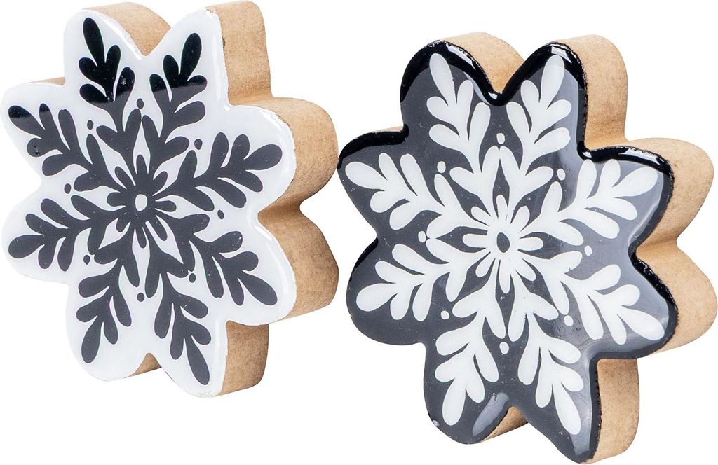 2er Set Deko Aufsteller Schneeflocke H12cm Schwarz Weiß Holz Weihnachtsdeko Tisch