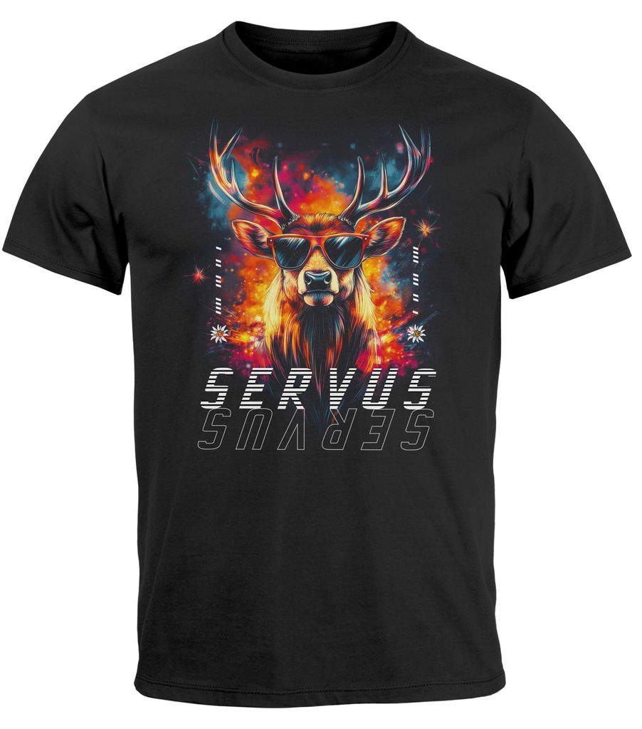 Herren T-Shirt Servus Hirsch Trachtenshirt Modern Techno Produktbild 