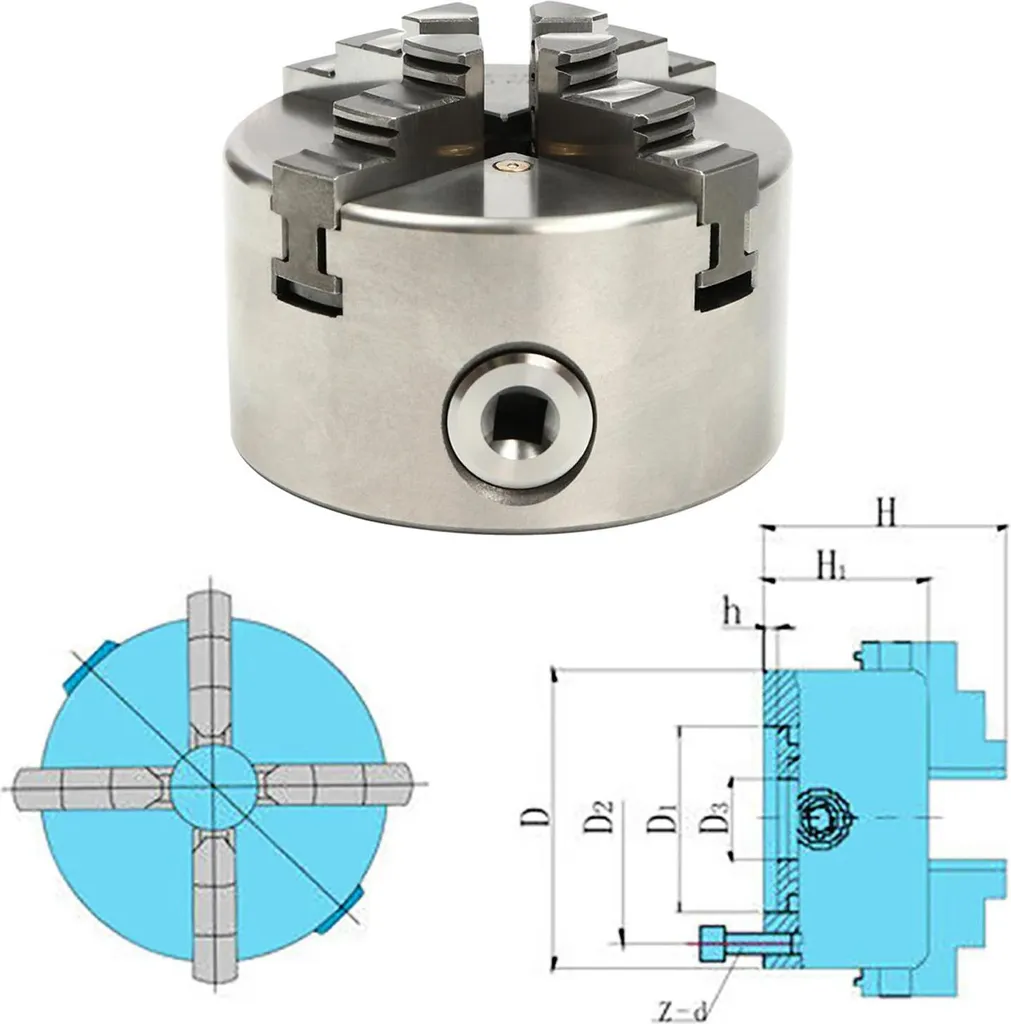 Mandrino - 4 ganasce autocentrante - Manuale - Precisione - Per torni e fresatrici CNC - Argento - 2