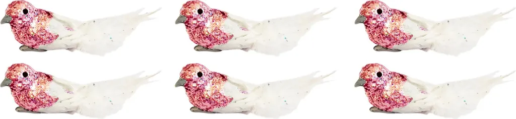Ornements oiseaux roses à paillettes 13 cm avec clip de fixation rapide