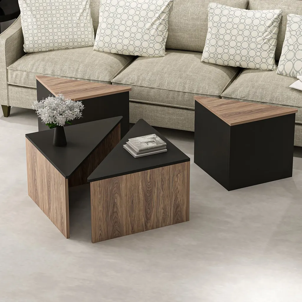 Table basse modulable pour petit salon set de 4 tables d'appoint noir