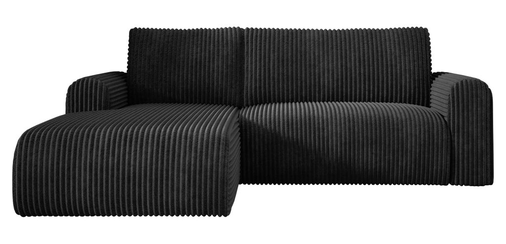 Ecksofa Cord MANDY 180x285 cm mit Schlaffunktion Dunkelgrau TILIA 90 Links, Eckcouch mit Bettkasten, Sofa L-Form, Polsterecke, Wohnlandschaft