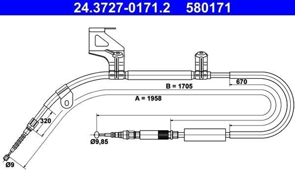 Câble de frein à main ATE 24.3727-0171.2 pour Audi A6 (4B) 4B0609721D