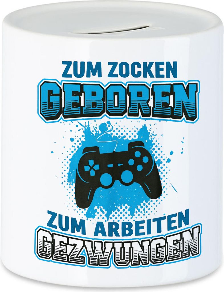 Zum Zocken geboren Zum Arbeiten gezwungen Spardose – Lustige Gamer Geschenkidee mit Retro Controller
