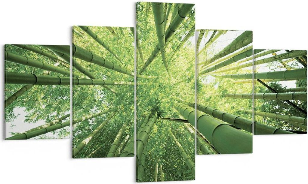 Bild auf Leinwand - Leinwandbild - 5 Teile - Bambus Dschungel Grün - 125x70cm - Wand Bild - Wanddeko - Wandbilder - Leinwanddruck - Bilder - Wandd...