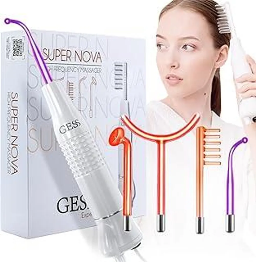 GESS SuperNova Darsonval Apparecchio ad alta frequenza per viso e capelli, apparecchio per massaggio viso anti-invecchiamento, trattamento dell'acne, riduzione delle rughe, apparecchio cosmetico per la cura della pelle