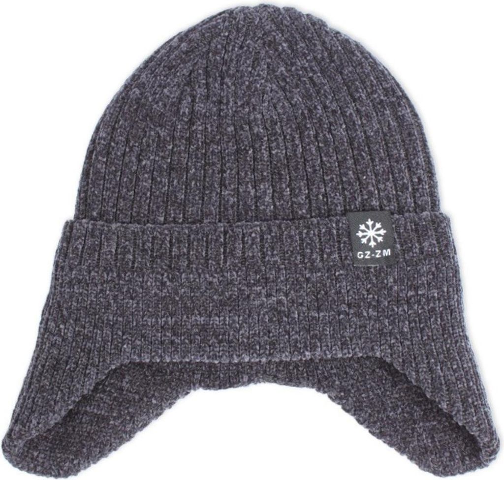 INF Warme Wintermütze für Herren - Chenille Strickmütze mit Ohrenklappen Grau