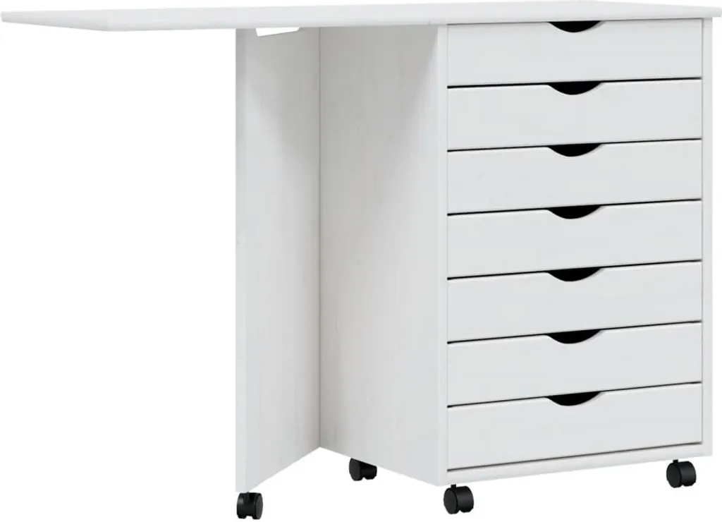 Bureau bibliothèque mobile MOSS en bois blanc - Meuble de bureau compact