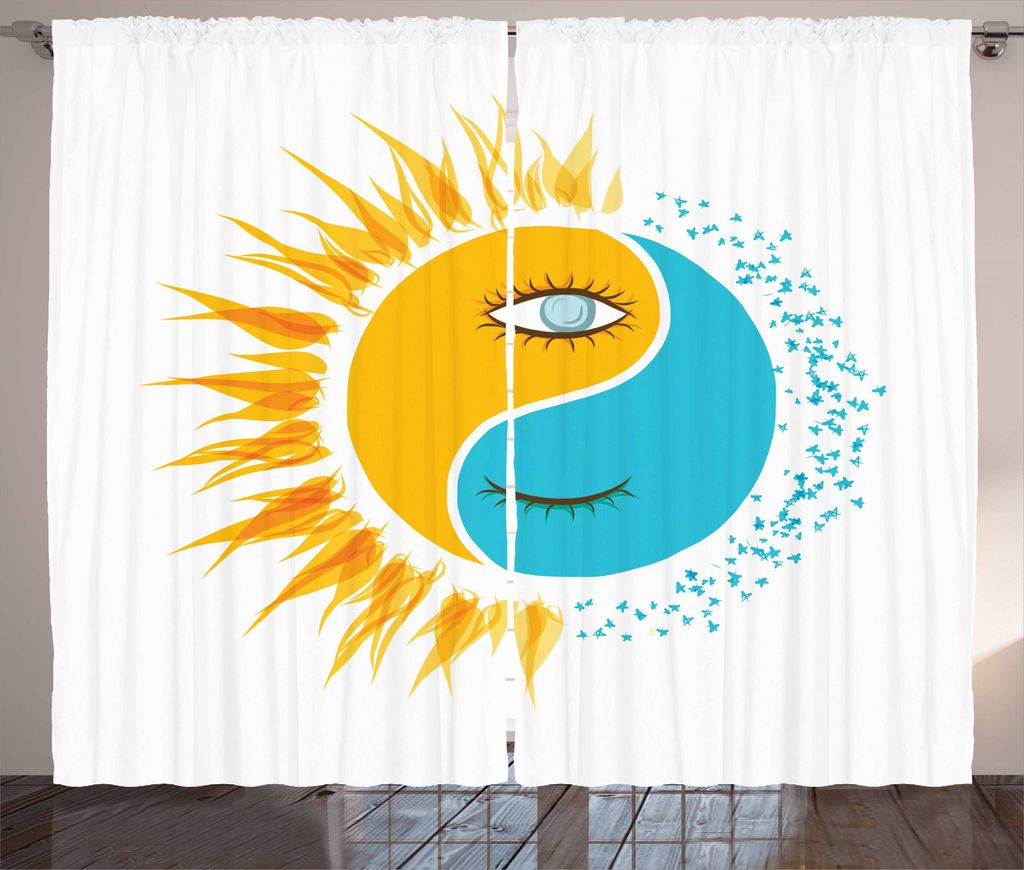 ABAKUHAUS Yin-Yang Rustikaler Vorhang, Tag und Nacht Sonne-Mond, Wohnzimmer Universalband Gardinen mit Schlaufen und Haken, 280 x 245 cm, Braun Gel...
